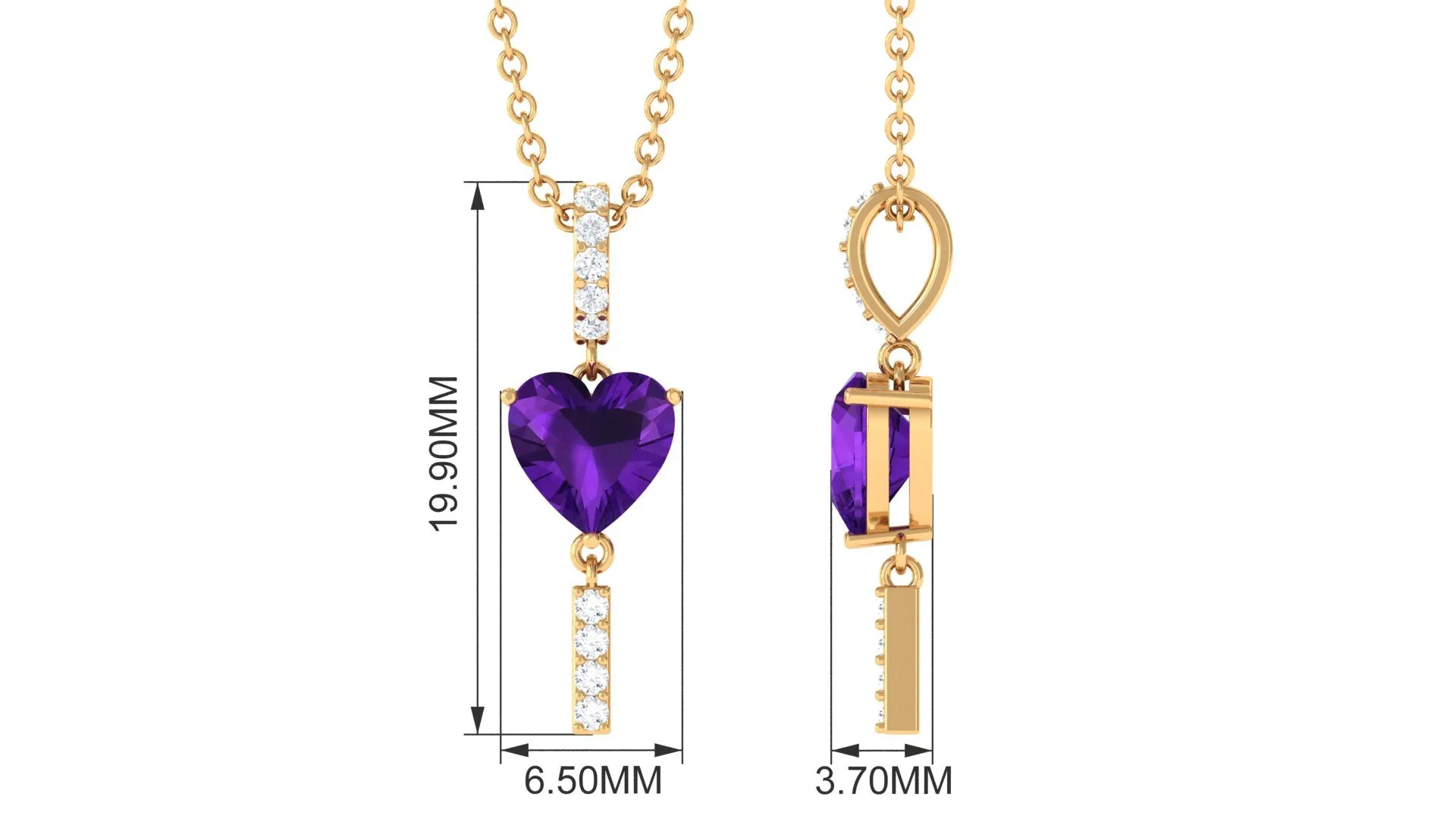 Heart Shape Amethyst and Diamond Bar Dangle Pendant