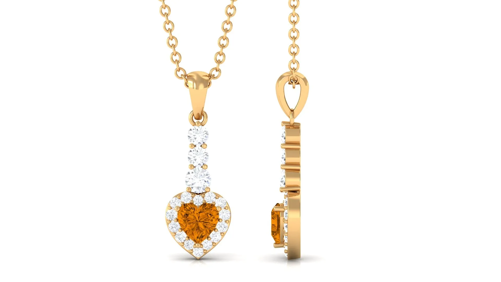 Heart Shape Citrine Drop Pendant Necklace with Diamond