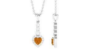 Heart Shape Citrine Drop Pendant Necklace with Diamond