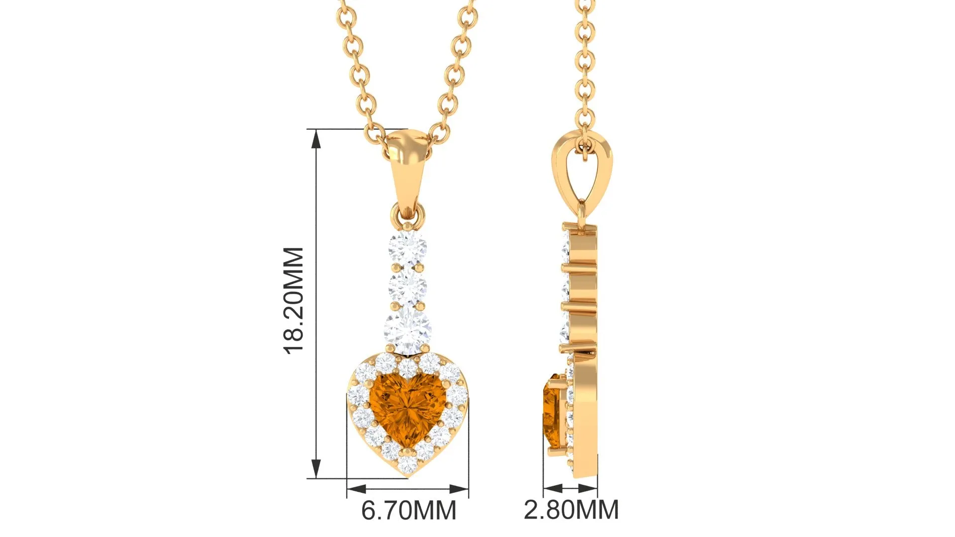 Heart Shape Citrine Drop Pendant Necklace with Diamond