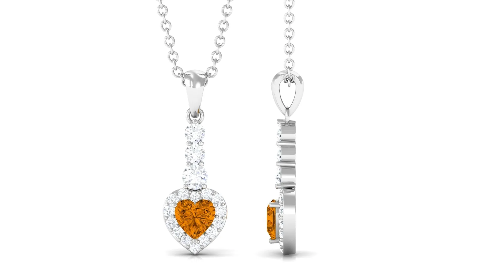 Heart Shape Citrine Drop Pendant Necklace with Diamond