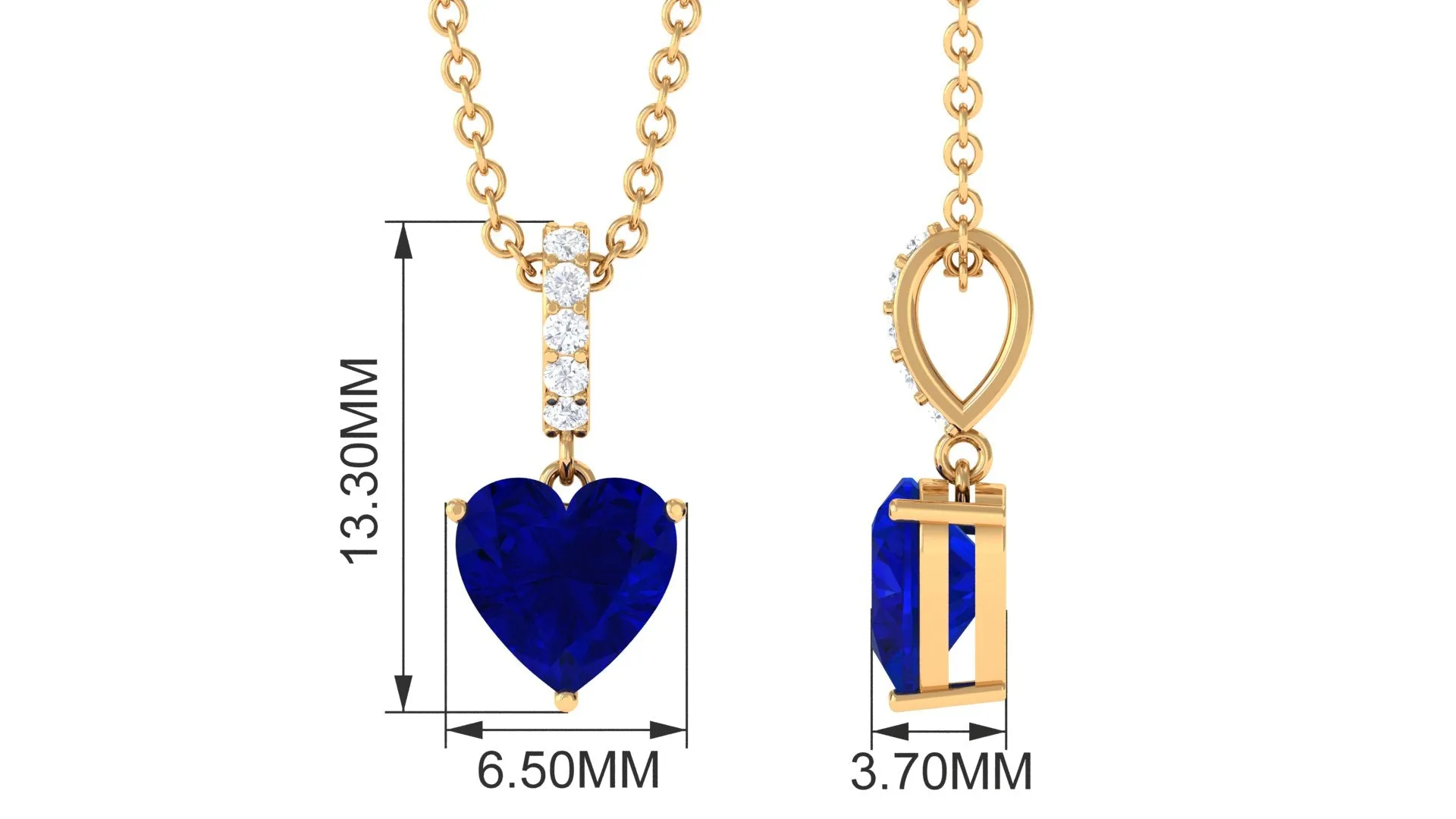 Heart Shape Created Blue Sapphire Solitaire Pendant with Diamond Accent Bail