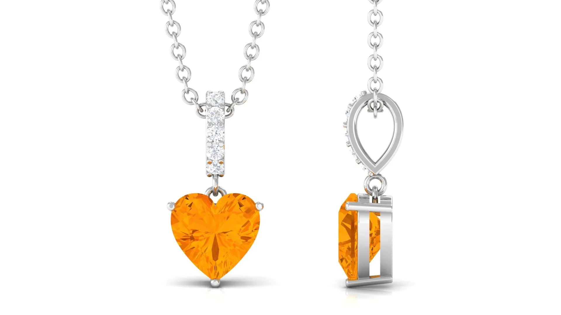 Heart Shape Fire Opal Solitaire Pendant with Diamond Accent Bail