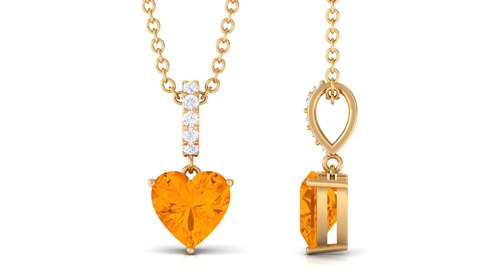 Heart Shape Fire Opal Solitaire Pendant with Diamond Accent Bail