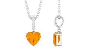 Heart Shape Fire Opal Solitaire Pendant with Diamond Accent Bail
