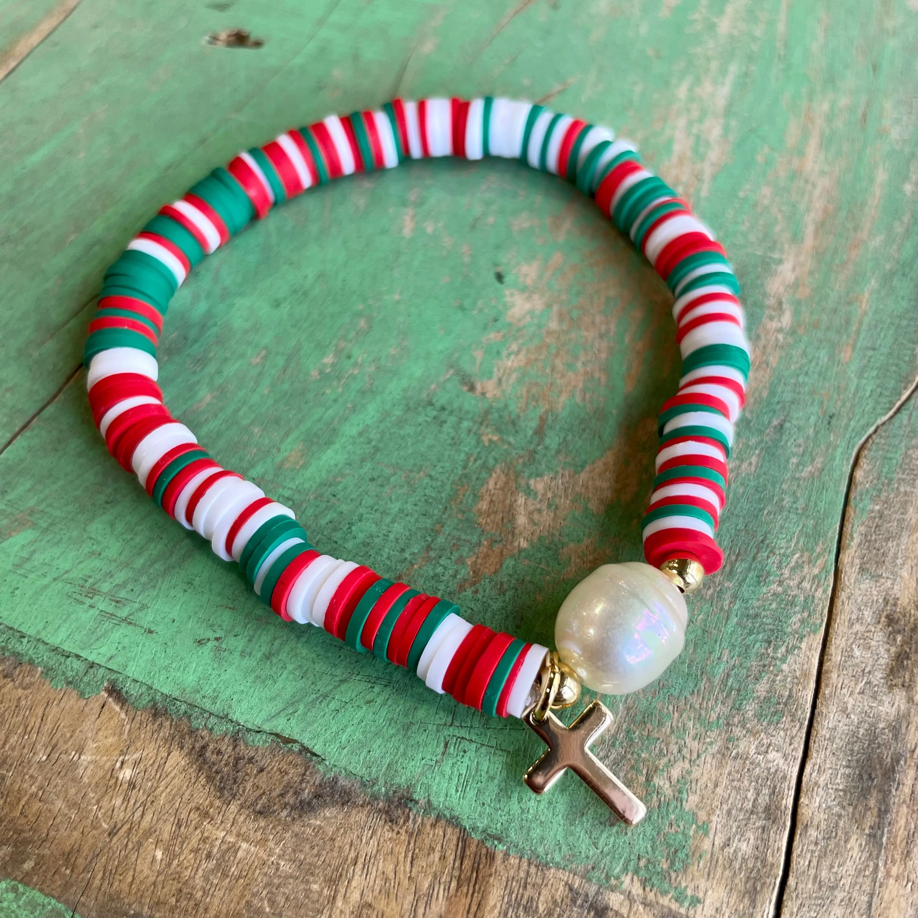 Heishi Colorful Bead and Cross Bracelet
