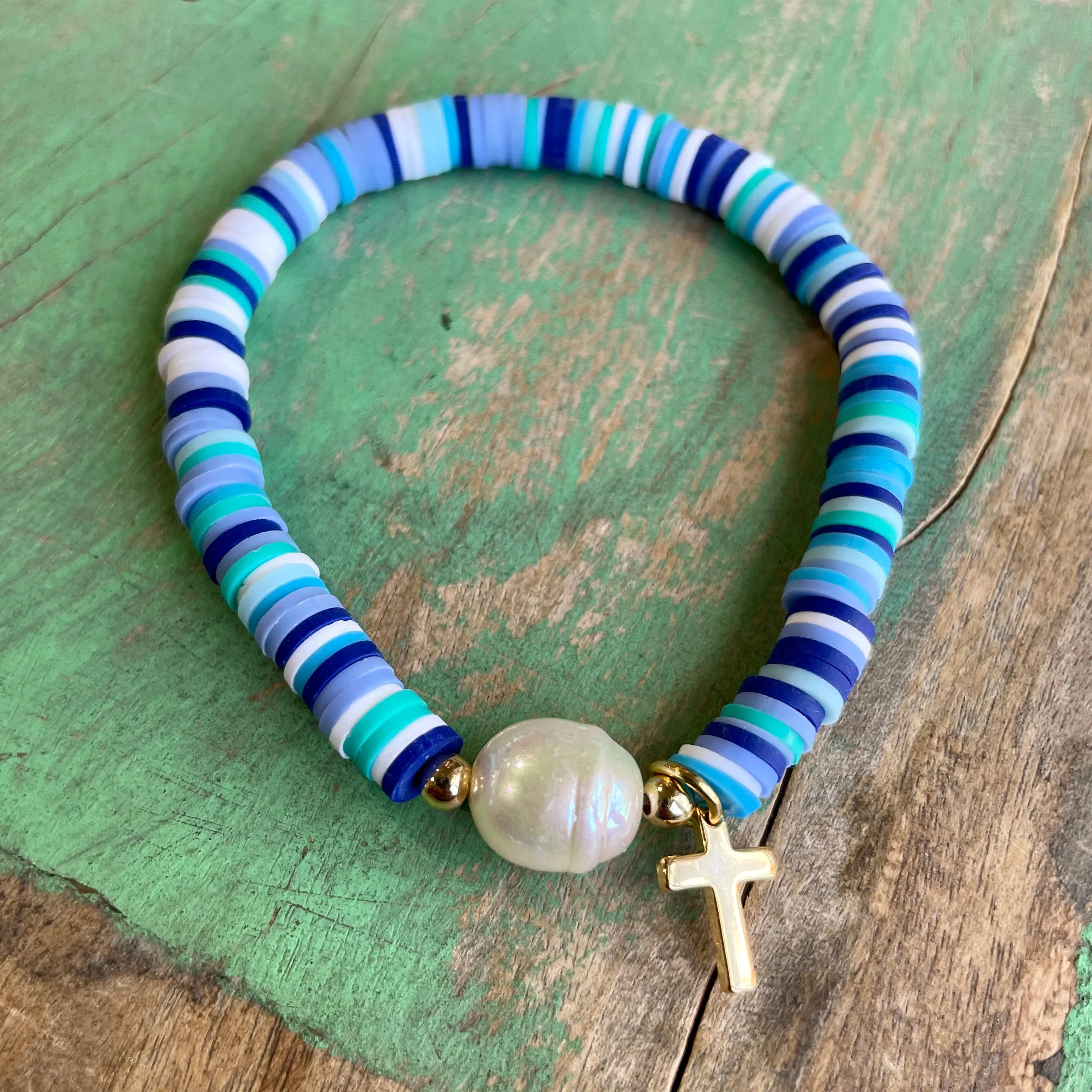 Heishi Colorful Bead and Cross Bracelet