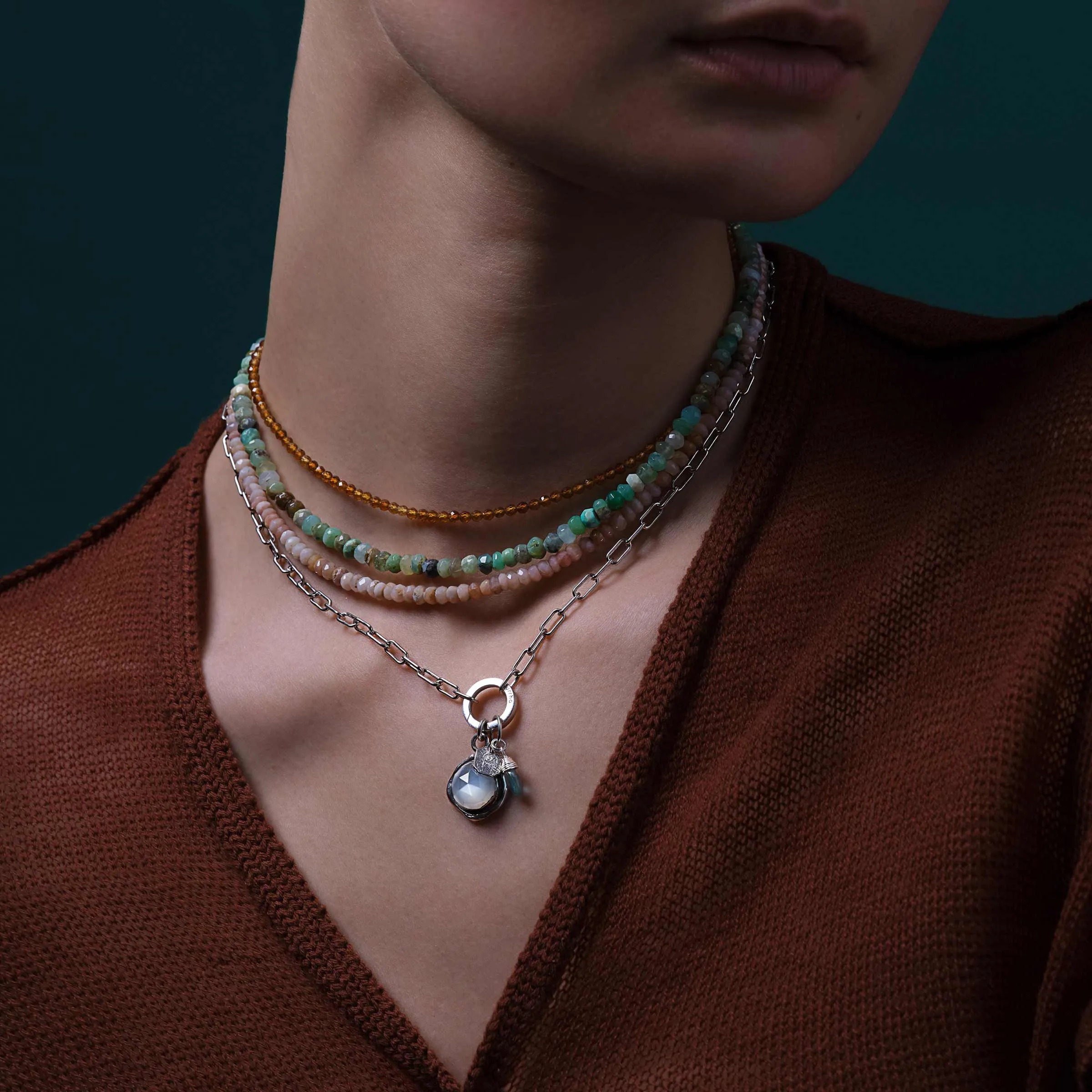 Hessonite Garnet Faceted Stone Choker with Talisman Clip
