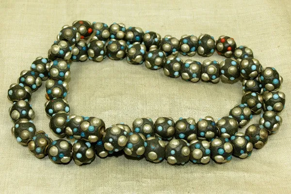 Himalayan Silver, Glass Turquoise and Coral "Paste" Beads
