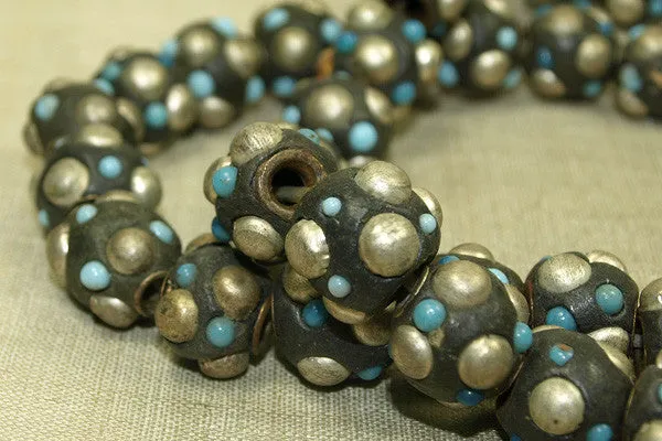 Himalayan Silver, Glass Turquoise and Coral "Paste" Beads