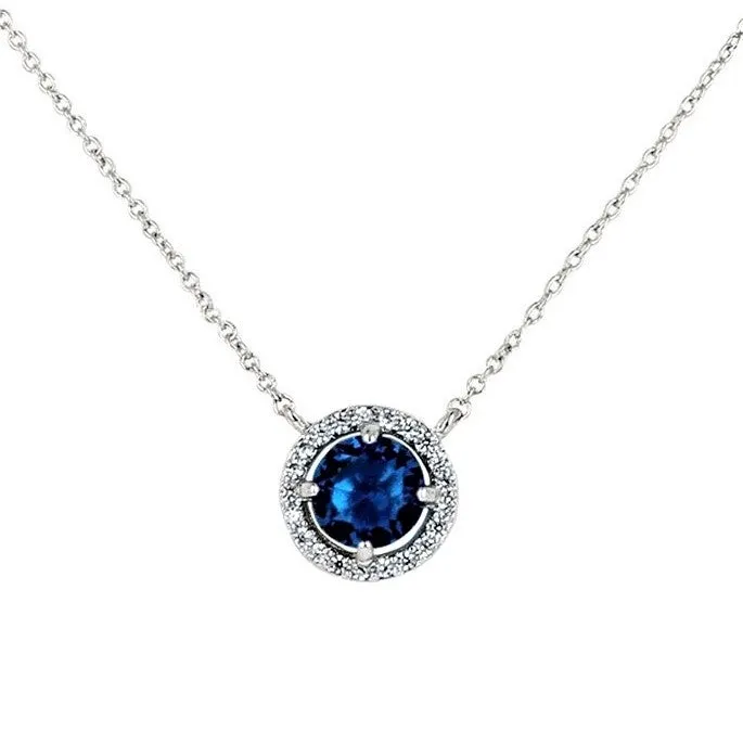 Isla Sapphire Round Halo Pendant –10mm | 1.2ct