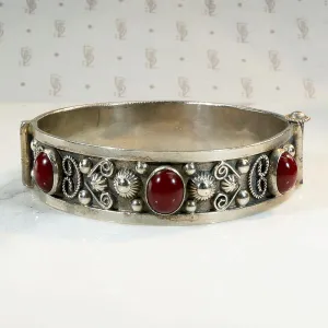 Italian Alpaca Bracelet with Amber Cabochons