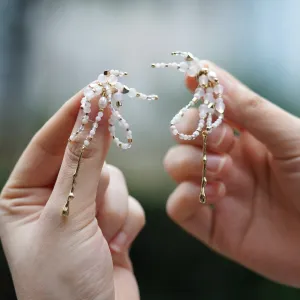Jade Vine Jadeite White Turquoise Moonstone Saltwater Pearl Earrings