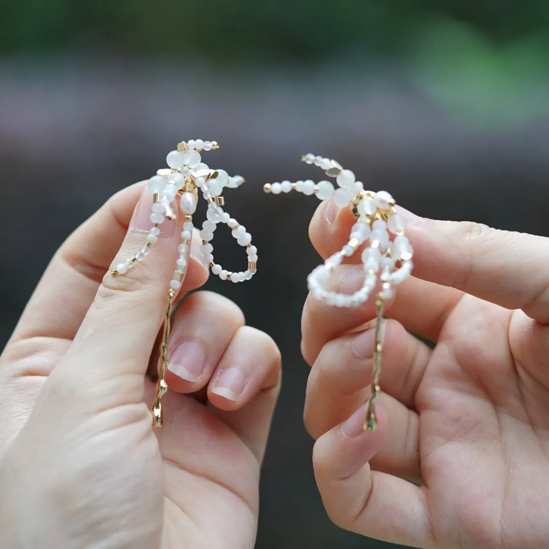 Jade Vine Jadeite White Turquoise Moonstone Saltwater Pearl Earrings