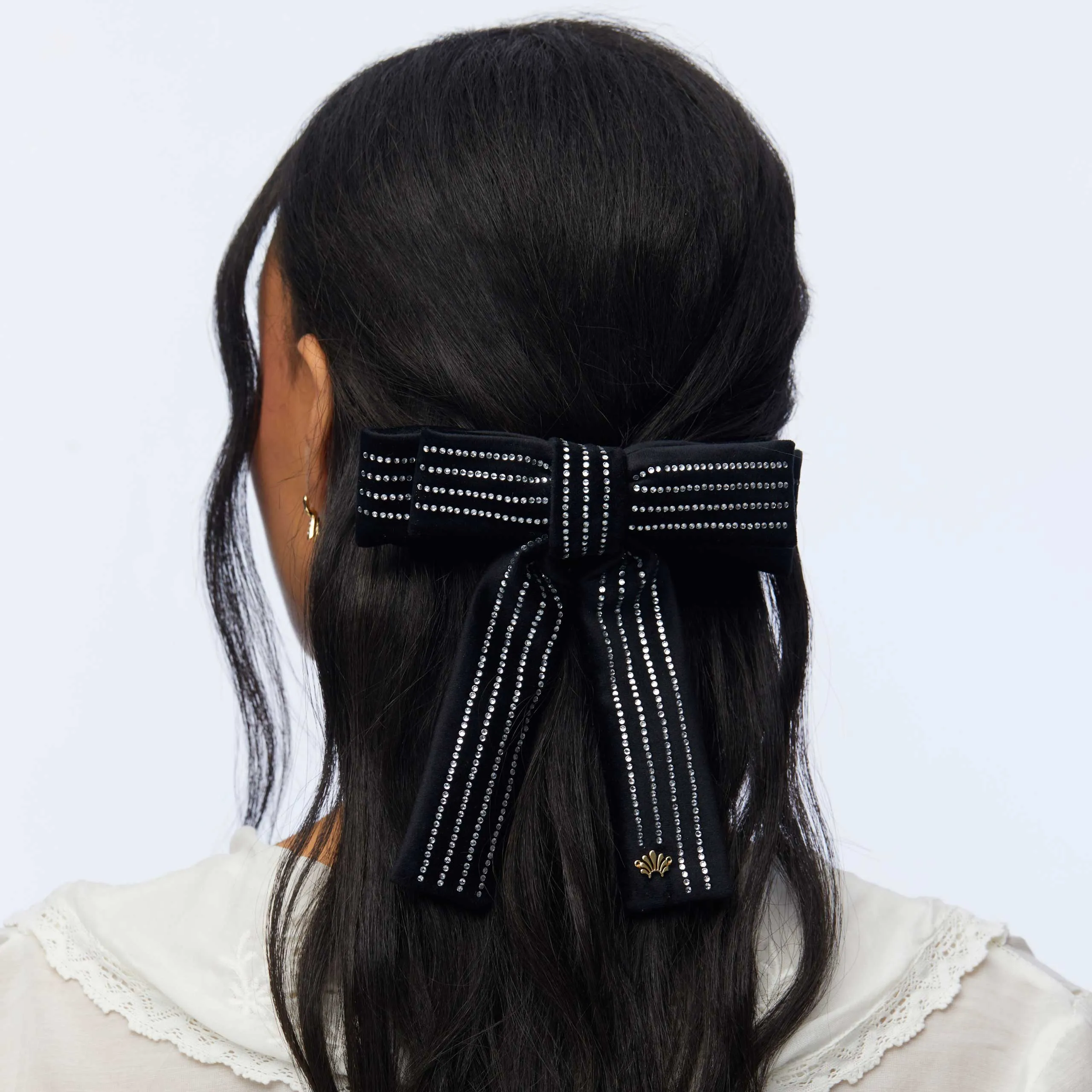 JET CRYSTAL PINSTRIPE ANTOINETTE BOW BARRETTE