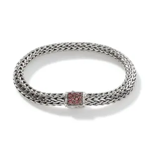 John Hardy Classic Chain Sterling Silver Small Reversible 6.5mm Bracelet with Garnet and Black Sapphire