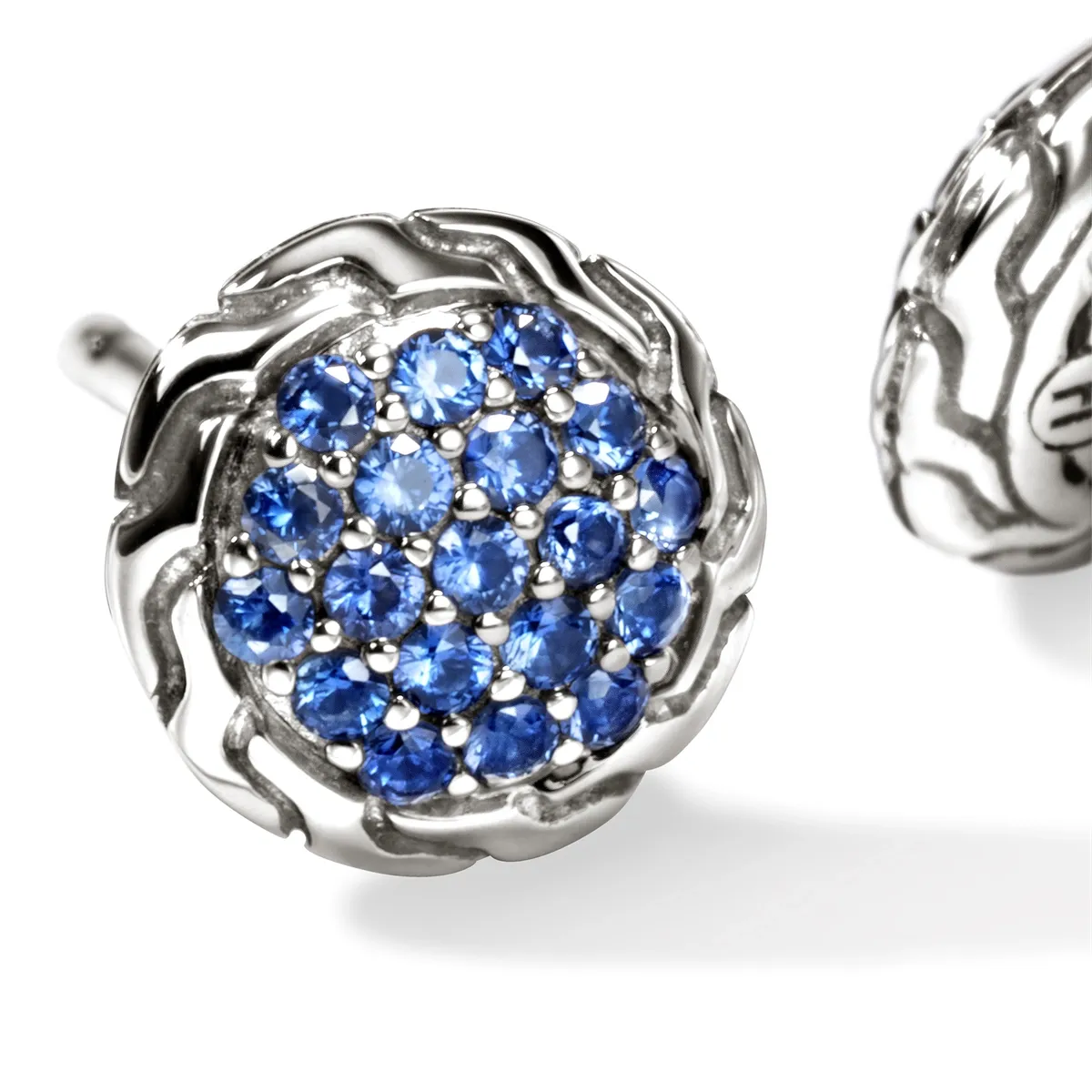 John Hardy Silver 7mm Pave Stud Earrings with Blue Sapphire