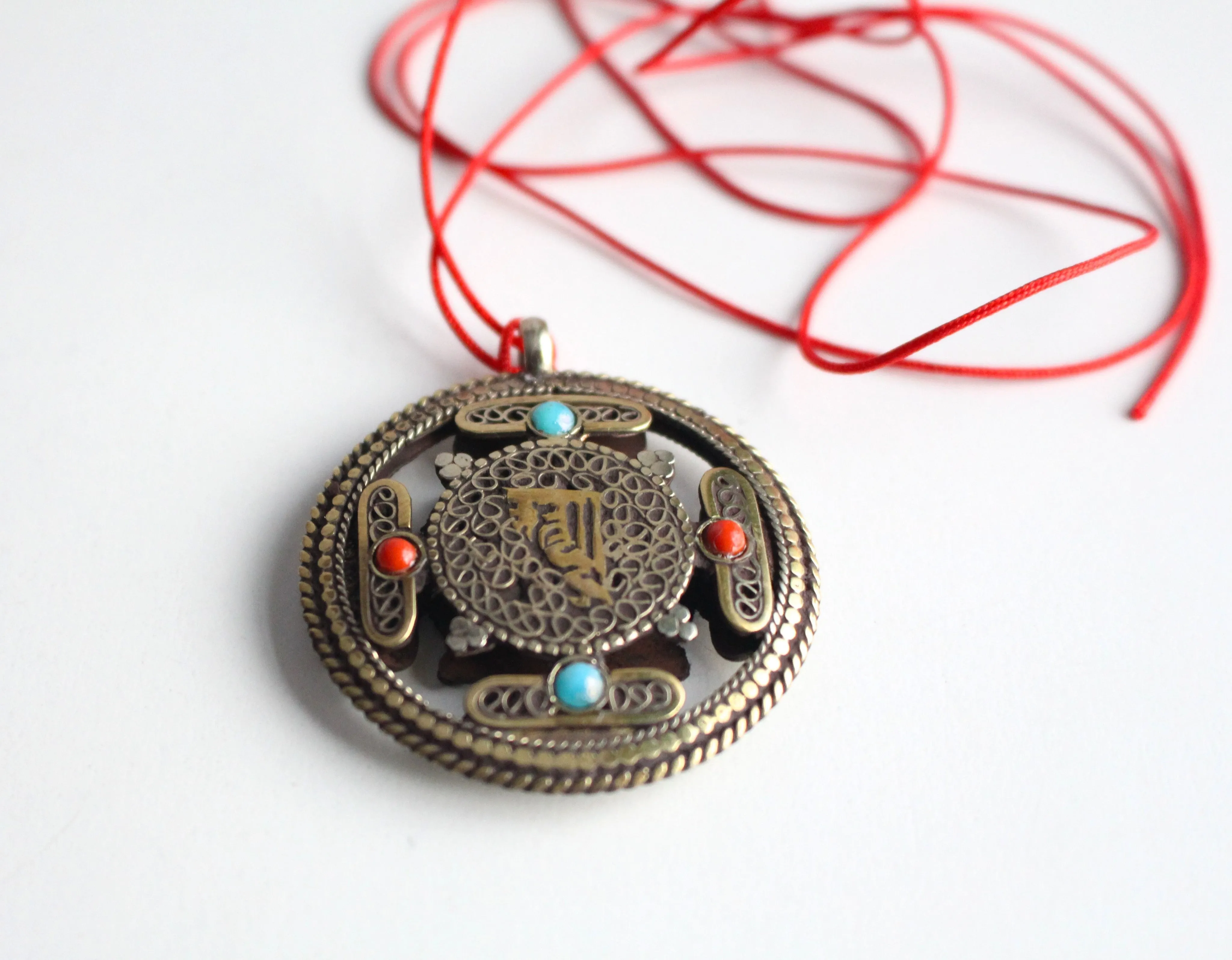 Kalachakra White Metal Tibetan Mandala Pendant