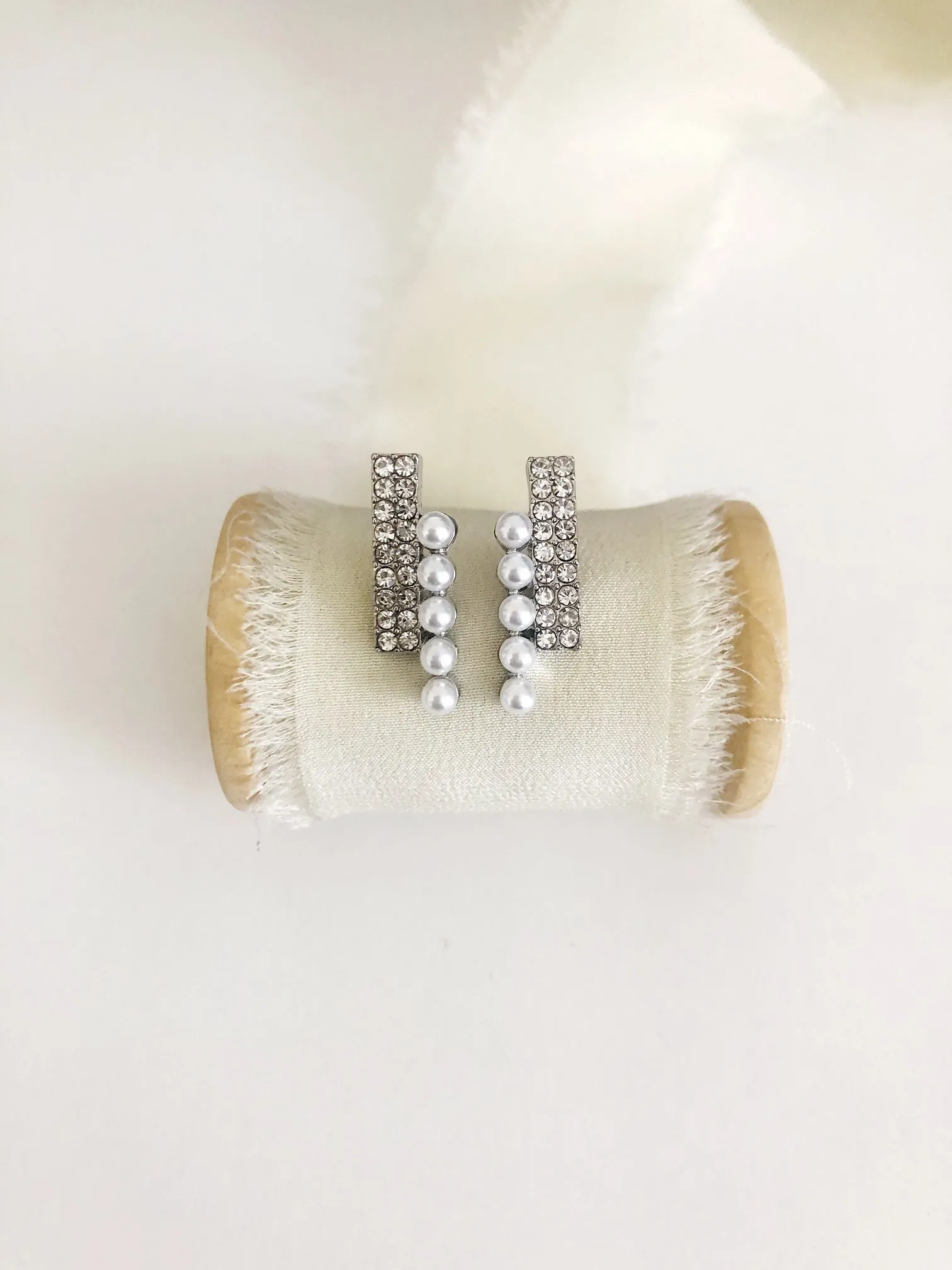 Kelina Pearl & Diamond Stud Wedding Earrings