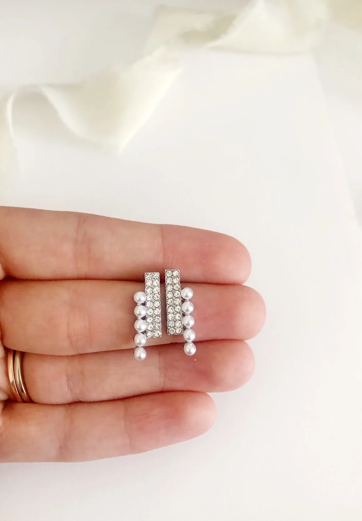 Kelina Pearl & Diamond Stud Wedding Earrings