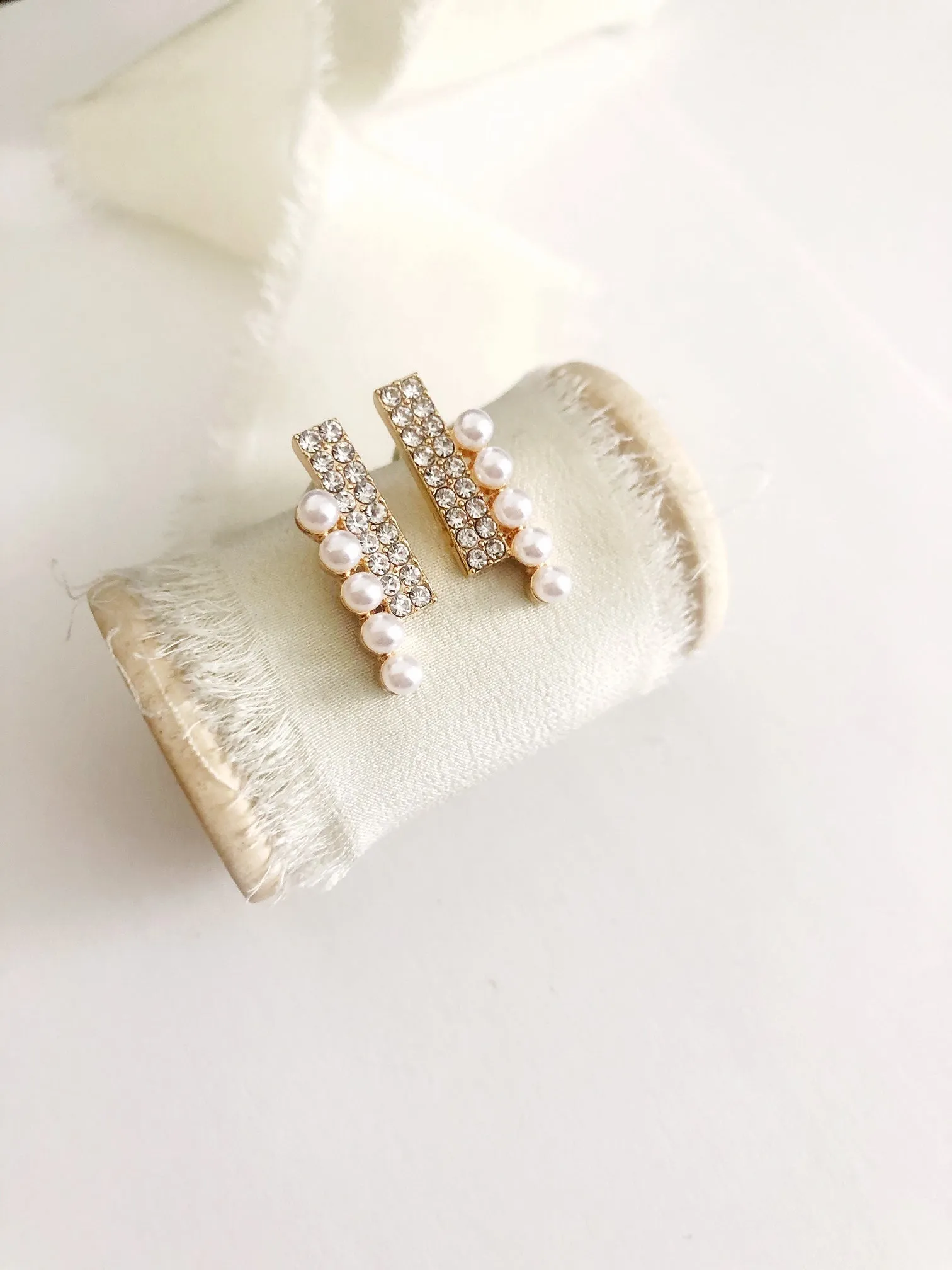 Kelina Pearl & Diamond Stud Wedding Earrings