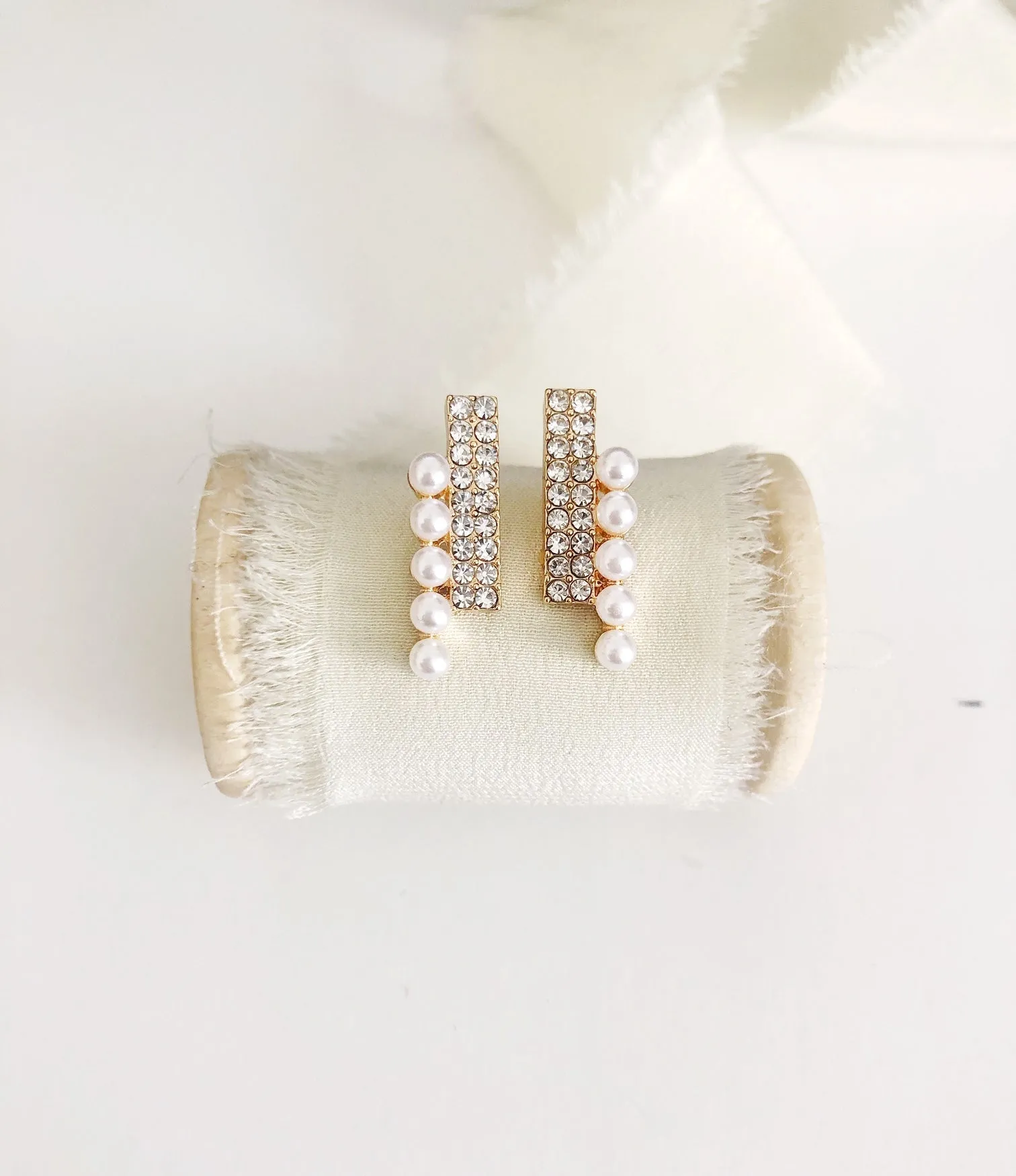 Kelina Pearl & Diamond Stud Wedding Earrings