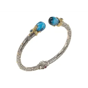 Konstantino Anthos Silver and 18K Gold Blue Spinel, London Blue Topaz and Garnet Cuff Bracelet
