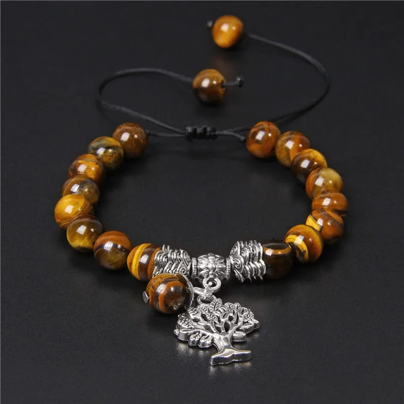 Lapis Lazuli Beads Life Tree Charm Bracelet