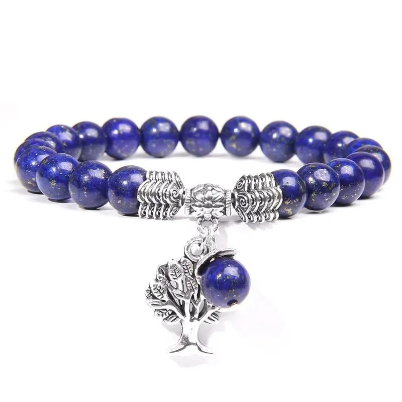 Lapis Lazuli Beads Life Tree Charm Bracelet