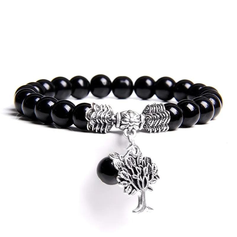 Lapis Lazuli Beads Life Tree Charm Bracelet