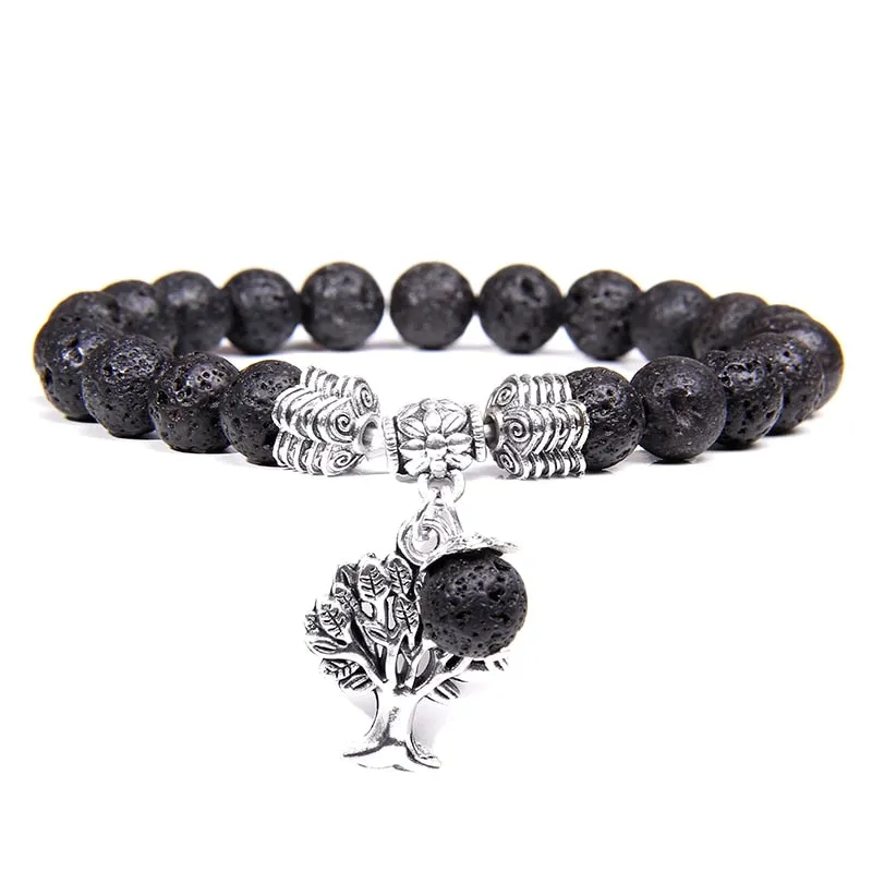 Lapis Lazuli Beads Life Tree Charm Bracelet