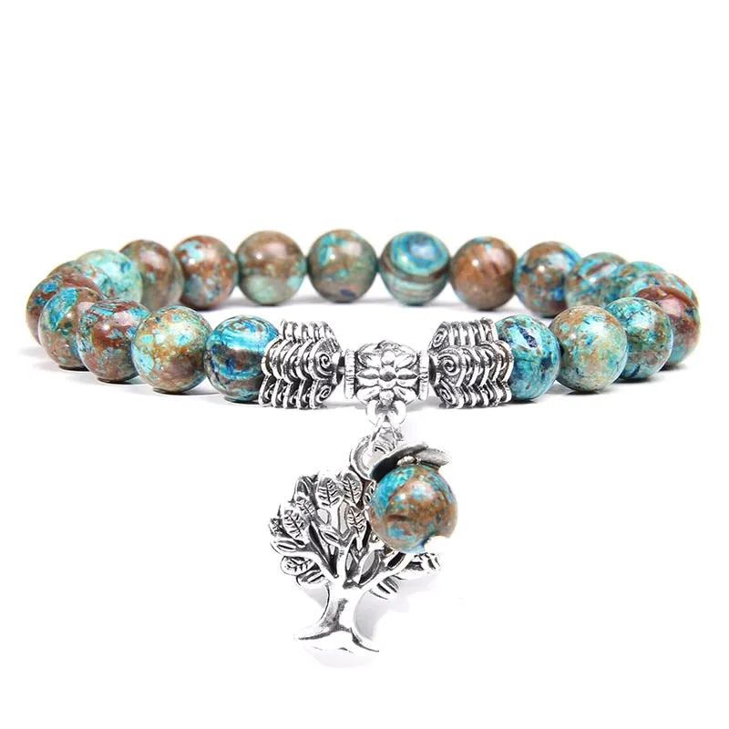 Lapis Lazuli Beads Life Tree Charm Bracelet
