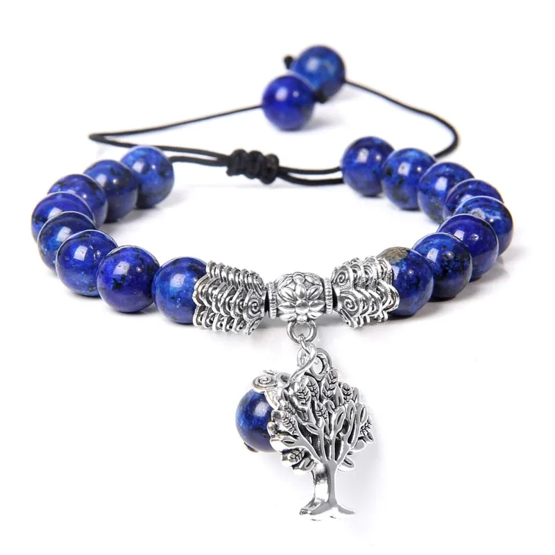 Lapis Lazuli Beads Life Tree Charm Bracelet