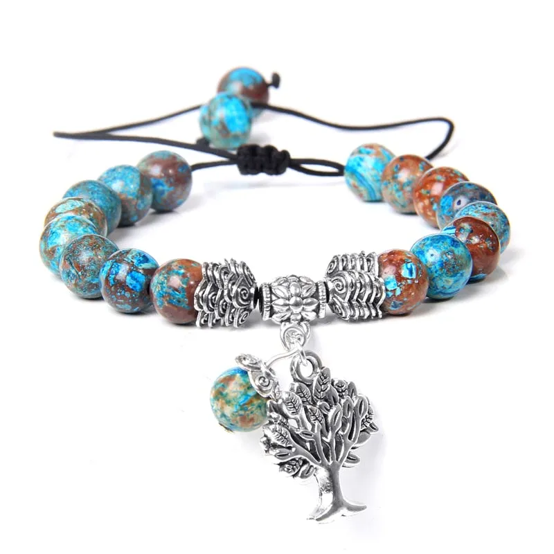 Lapis Lazuli Beads Life Tree Charm Bracelet
