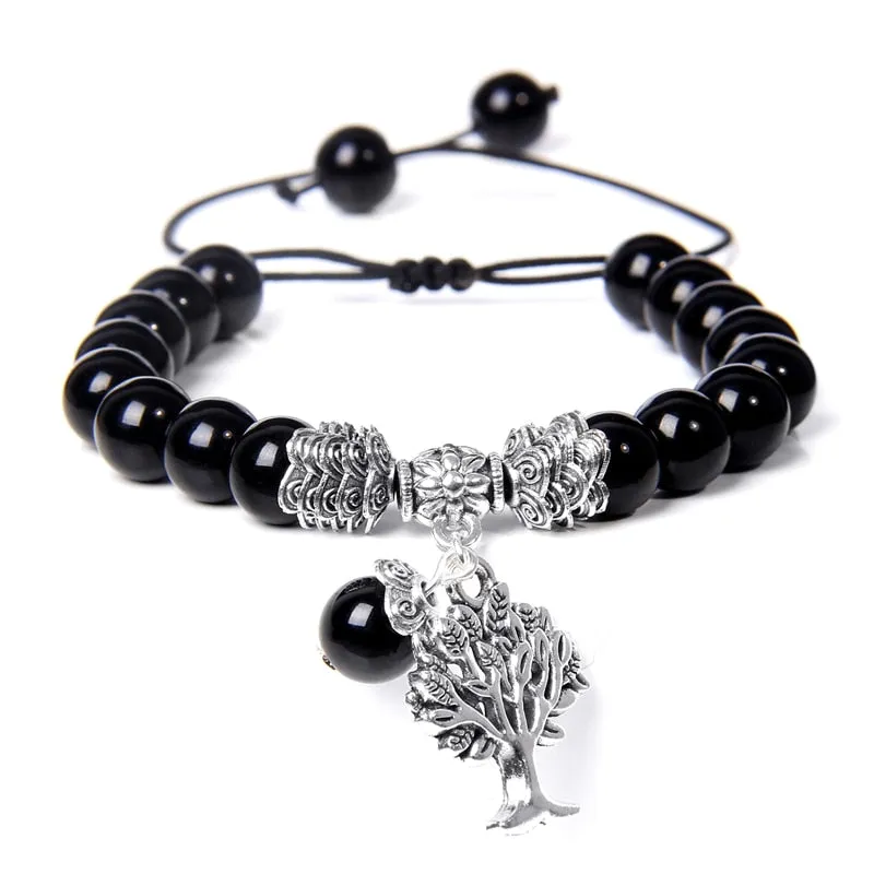 Lapis Lazuli Beads Life Tree Charm Bracelet
