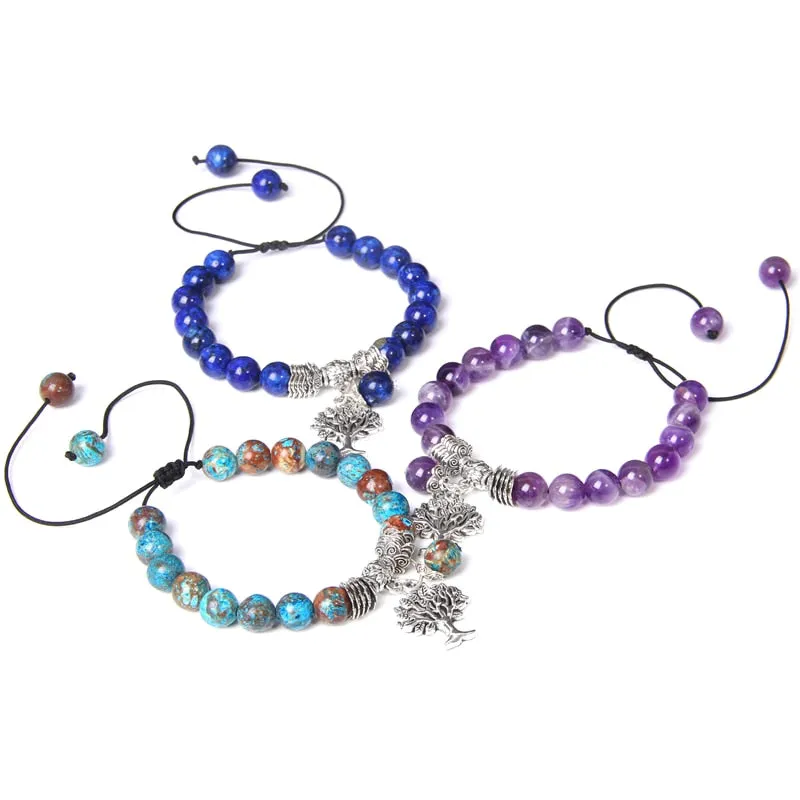 Lapis Lazuli Beads Life Tree Charm Bracelet