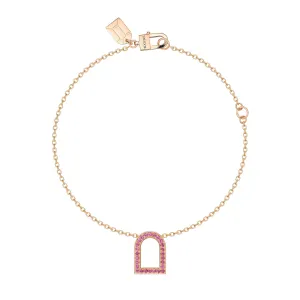 L'Arc Voyage Charm MM, 18k Rose Gold with Galerie Pink Sapphires on Chain Bracelet