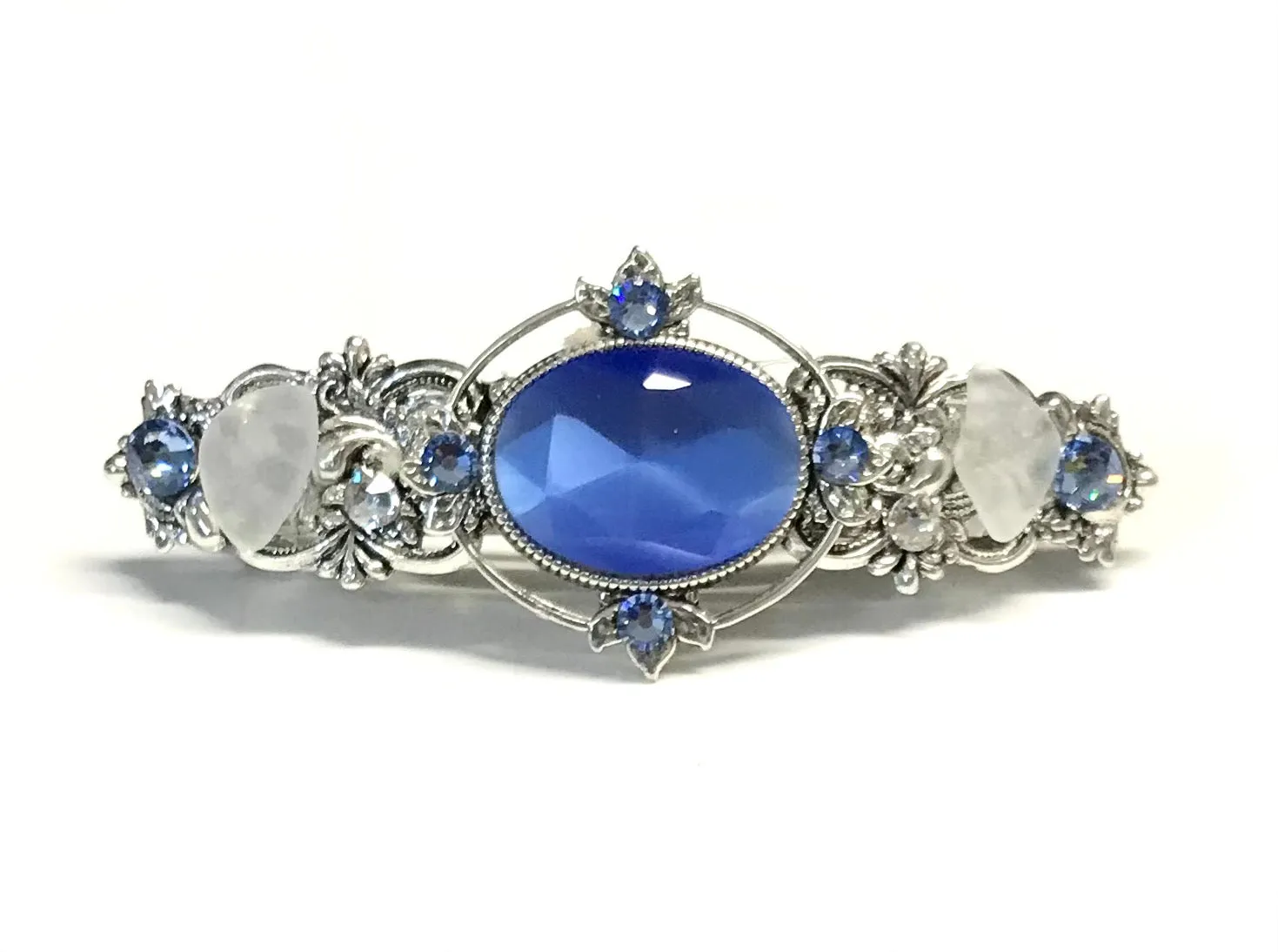 Light Sapphire Cats Eye Hair Barrette with Beach Glass
