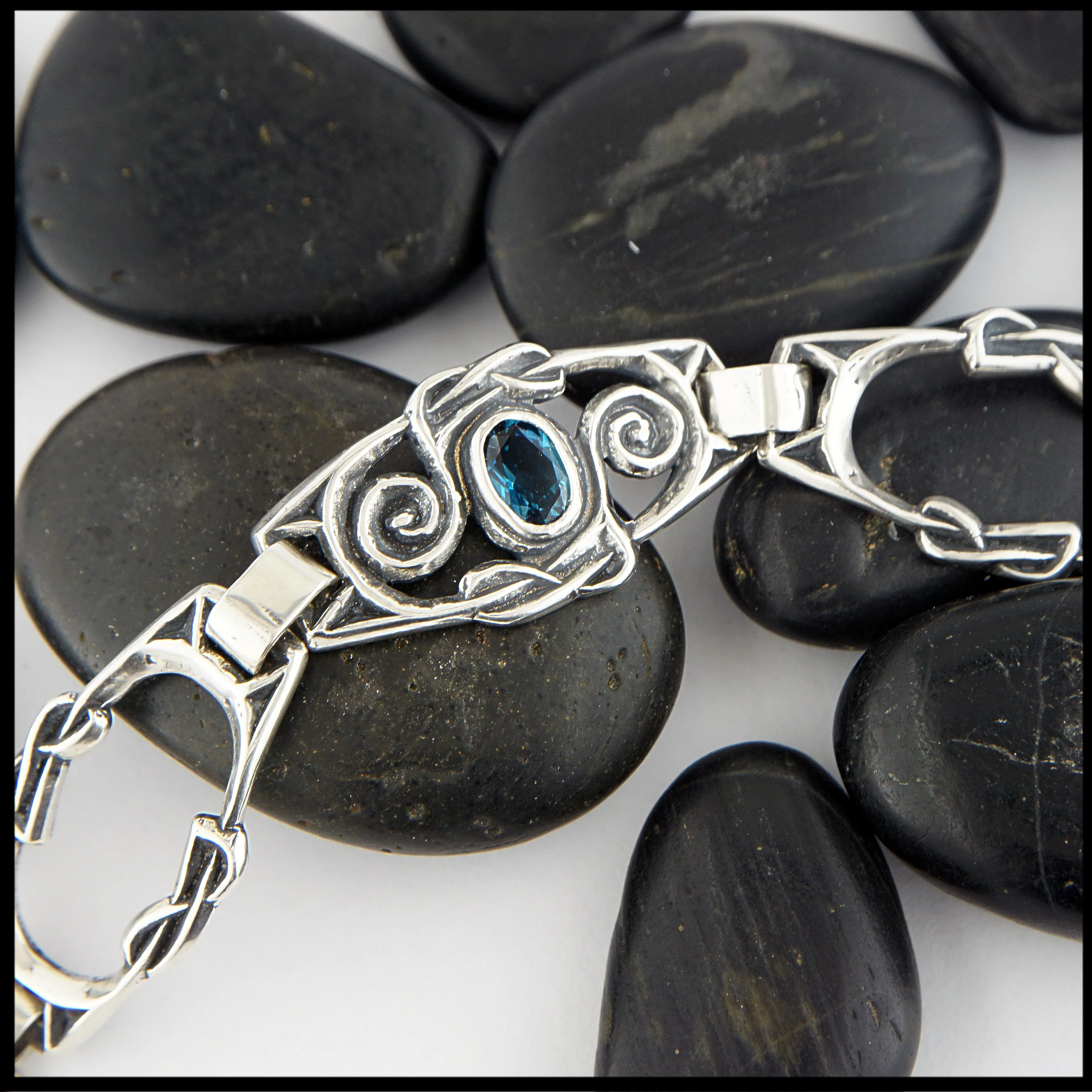 London Blue Topaz Spiral Gemstone Link Bracelet
