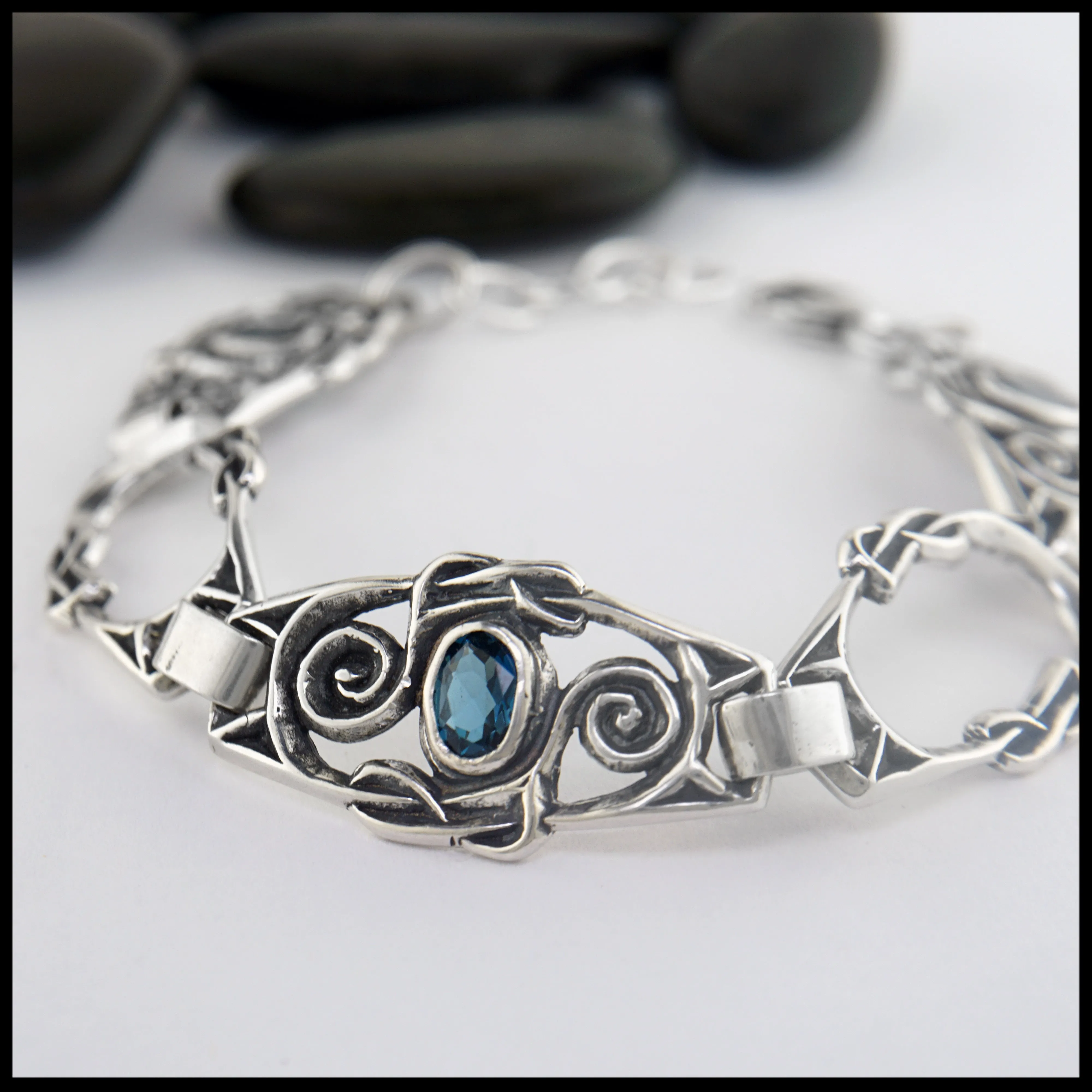 London Blue Topaz Spiral Gemstone Link Bracelet