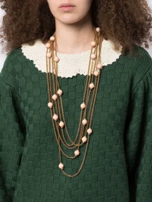 Long Chain Bead and Rhinestone Necklace