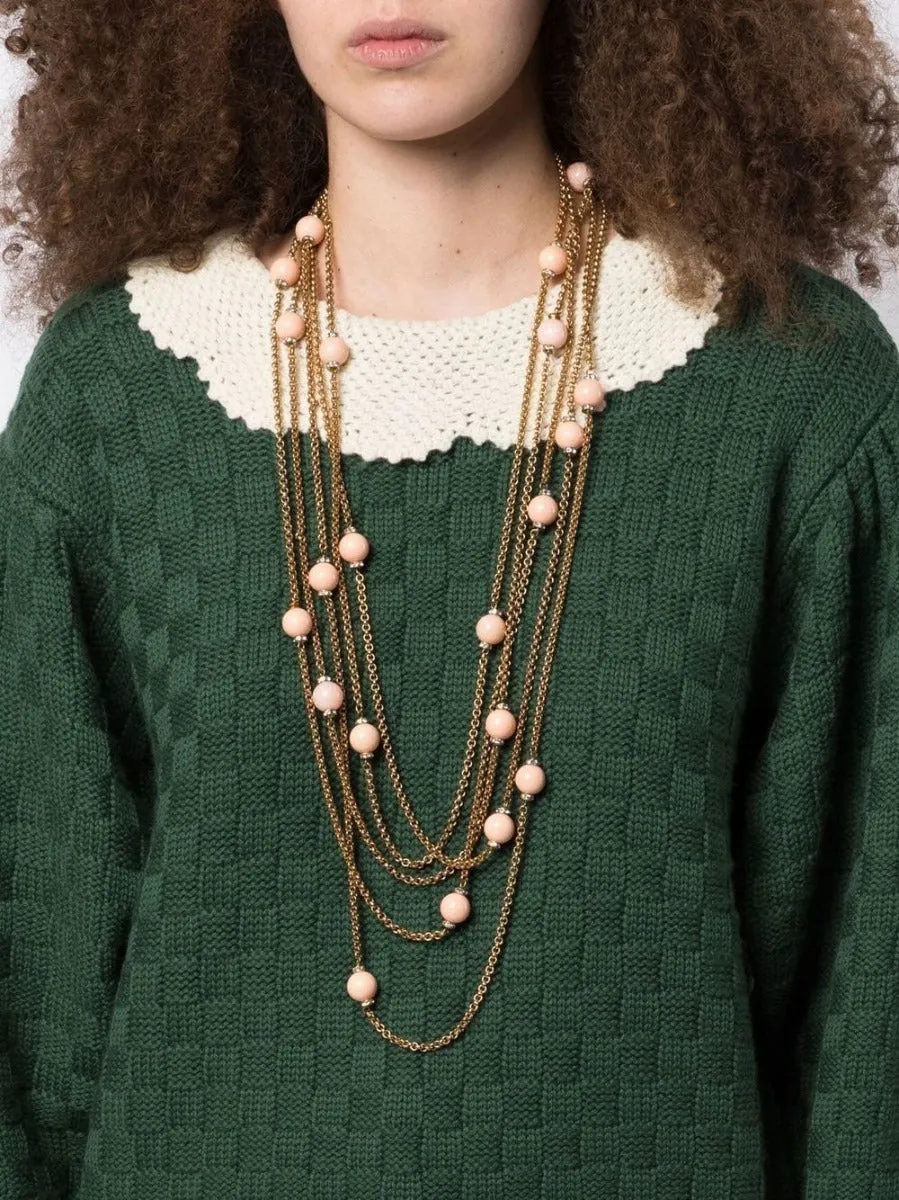 Long Chain Bead and Rhinestone Necklace