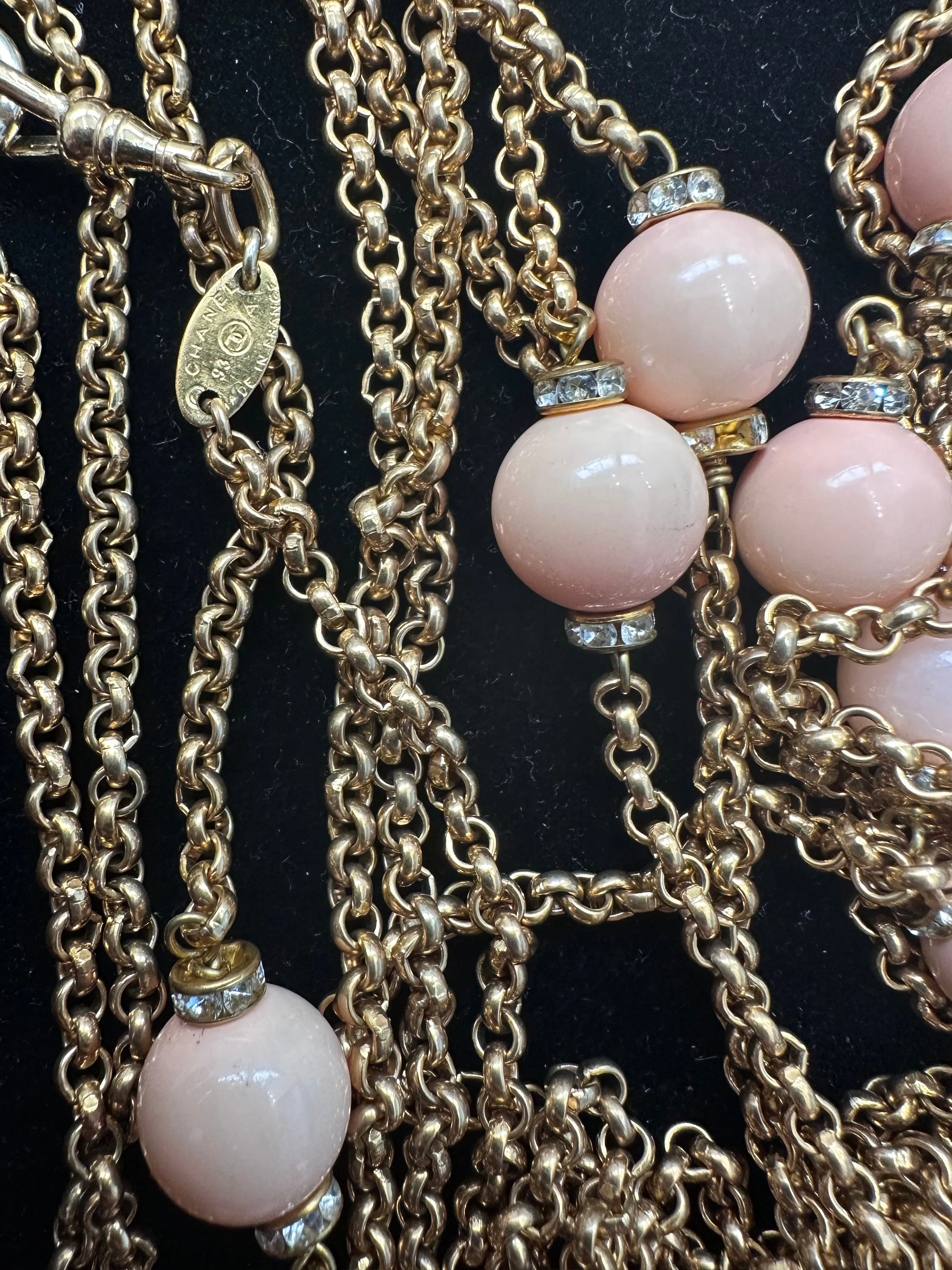 Long Chain Bead and Rhinestone Necklace