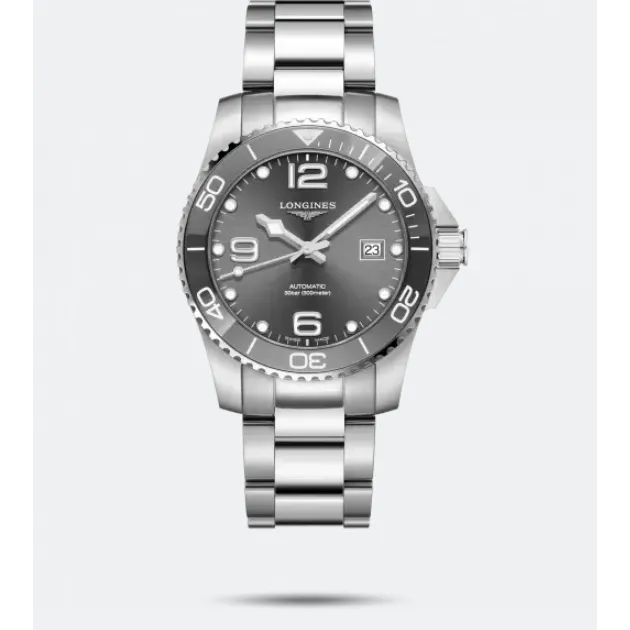 Longines Hydroconquest Stainless Steel Sunray Grey Dial Ceramic Bezel 41mm Automatic