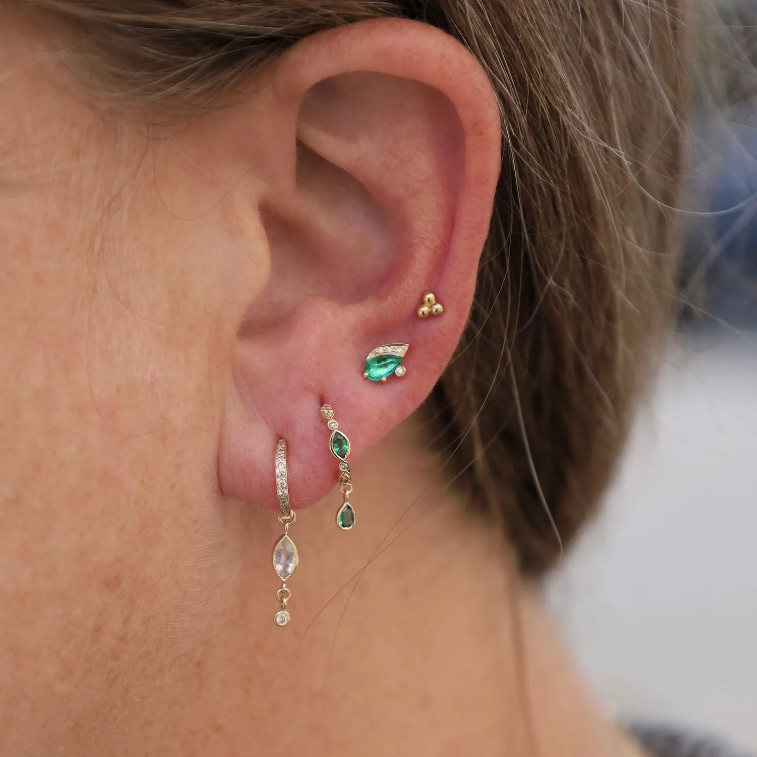 Marquise Moonstone & Diamond Hoop Earring - SOLD AS A SINGLE