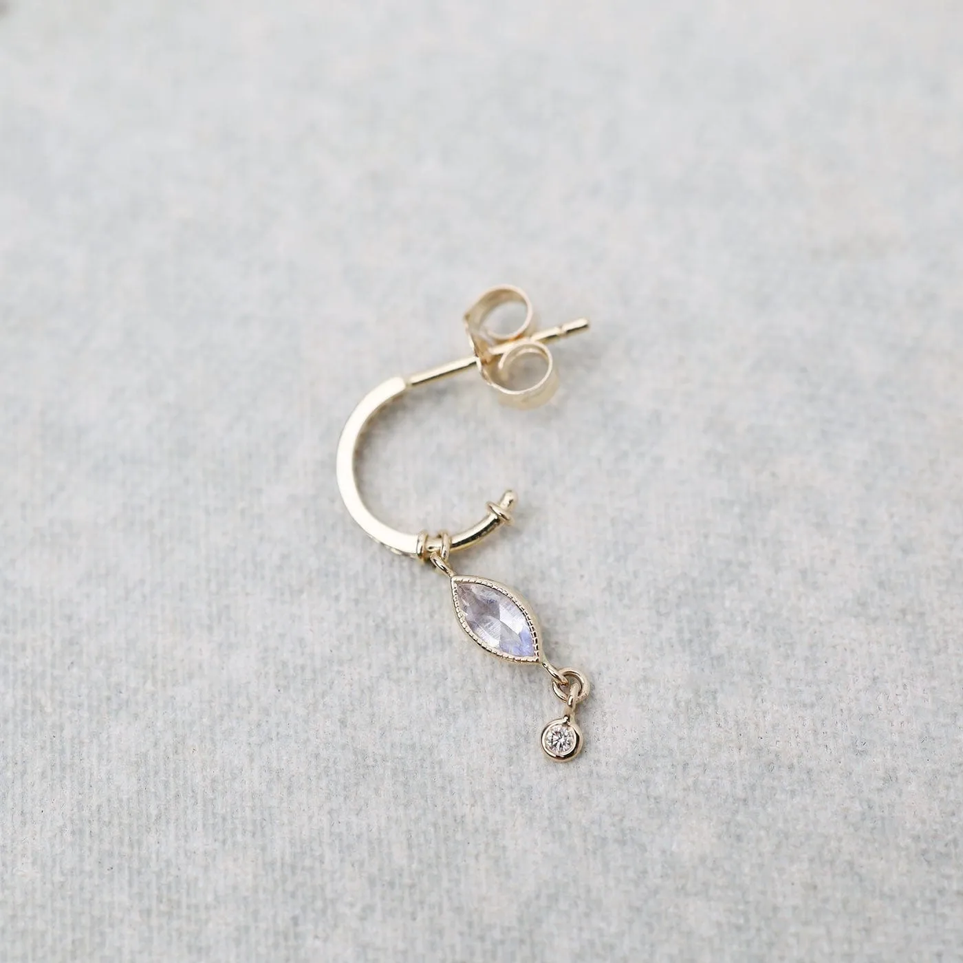 Marquise Moonstone & Diamond Hoop Earring - SOLD AS A SINGLE