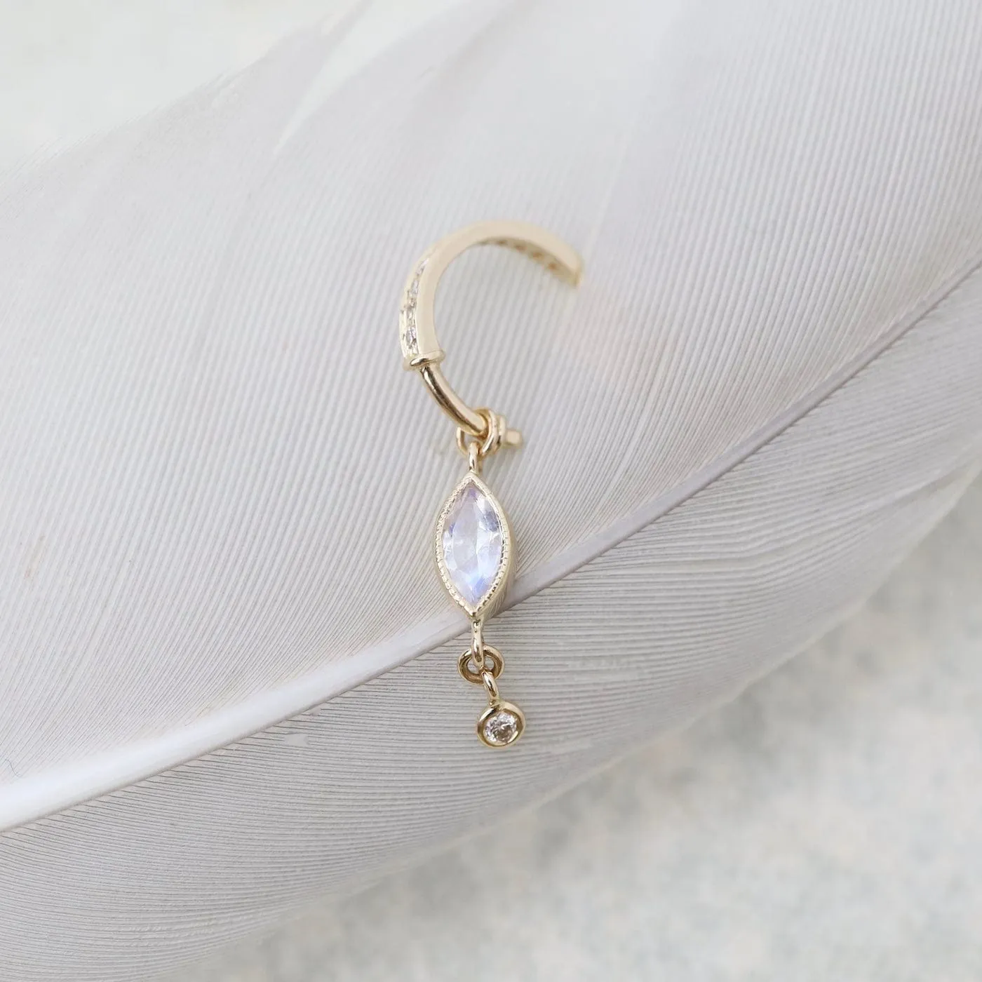 Marquise Moonstone & Diamond Hoop Earring - SOLD AS A SINGLE