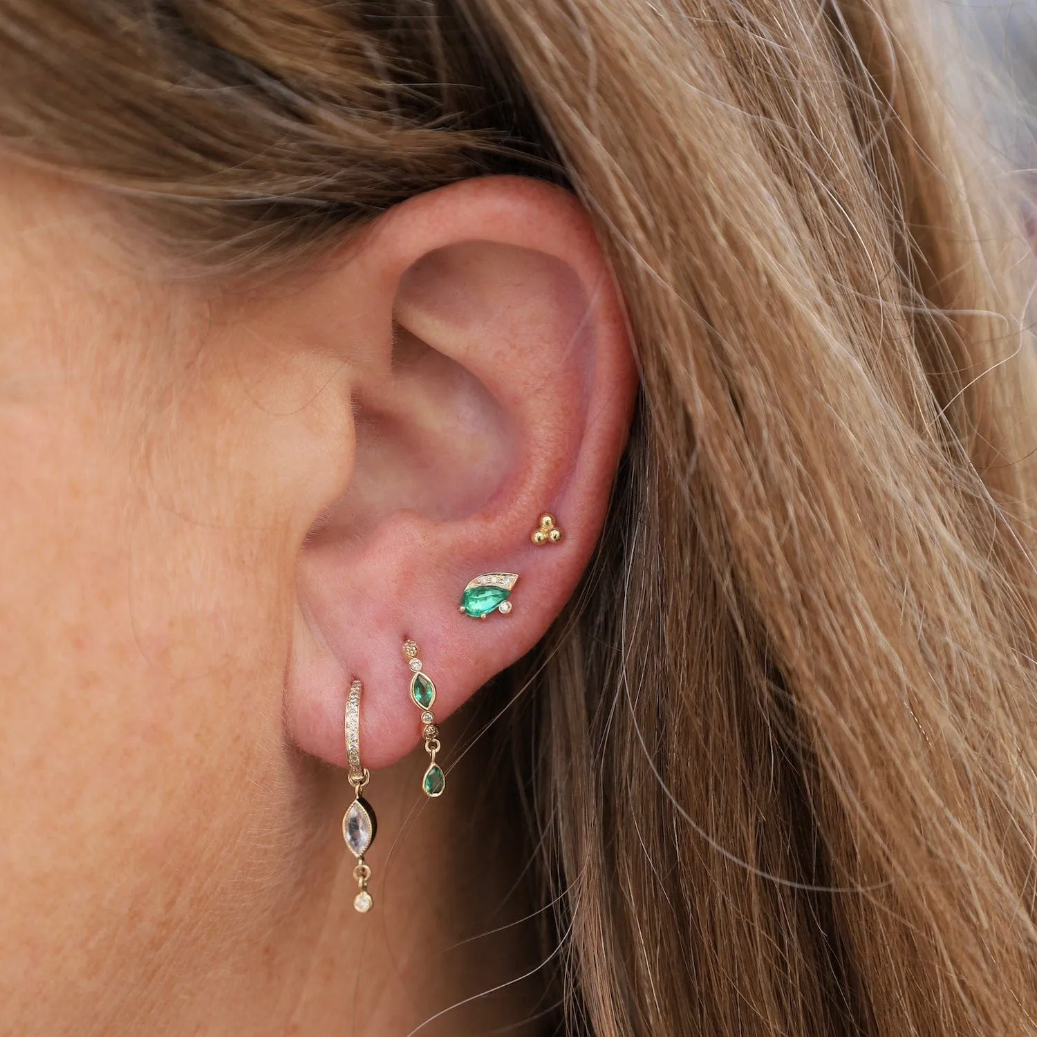 Marquise Moonstone & Diamond Hoop Earring - SOLD AS A SINGLE