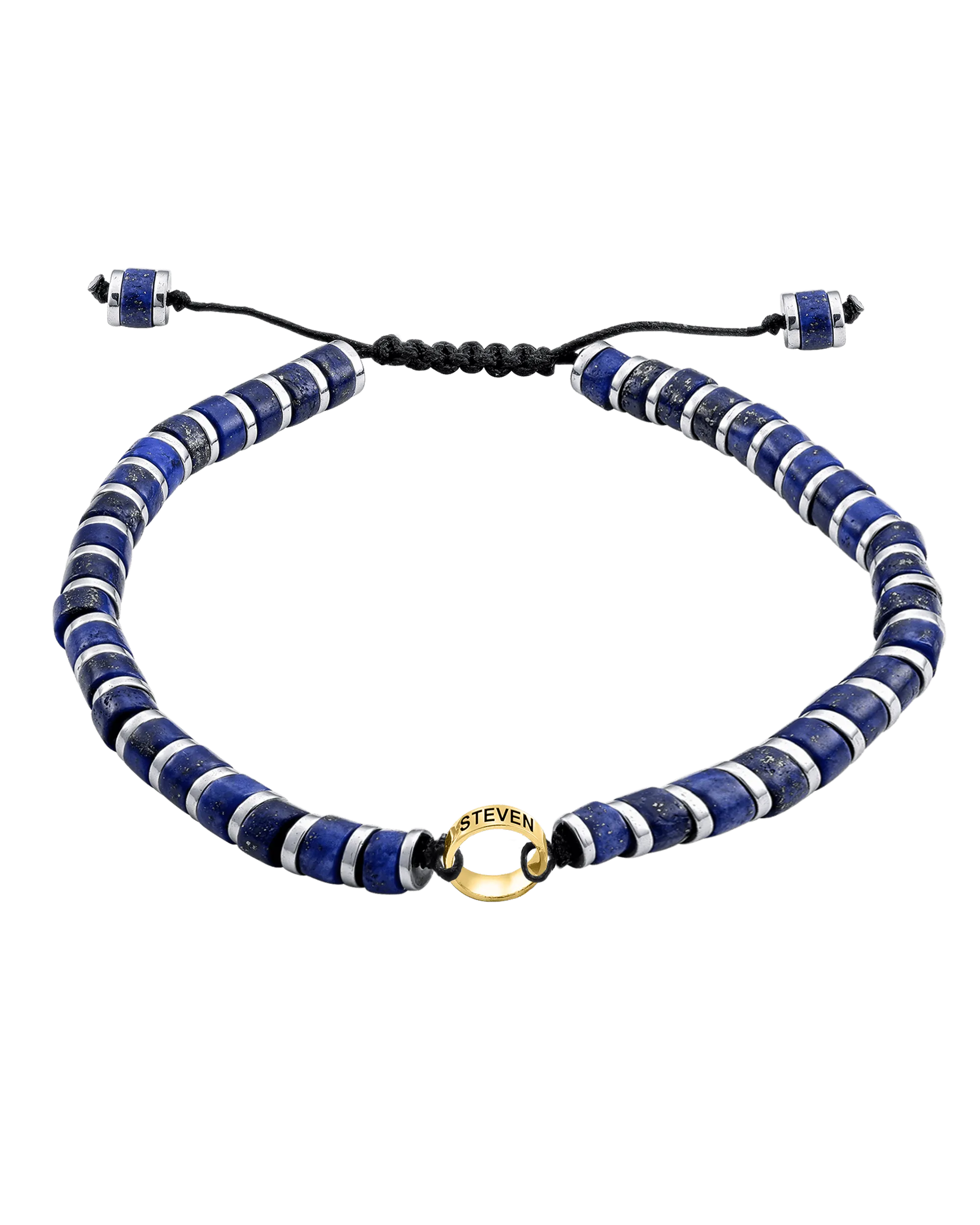 Men's Blue Lapis Disc Bead & Forever Links Bracelet - 14K Yellow Gold