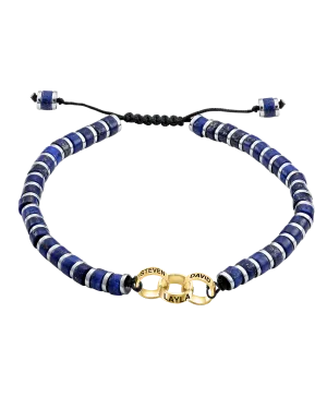 Men's Blue Lapis Disc Bead & Forever Links Bracelet - 14K Yellow Gold